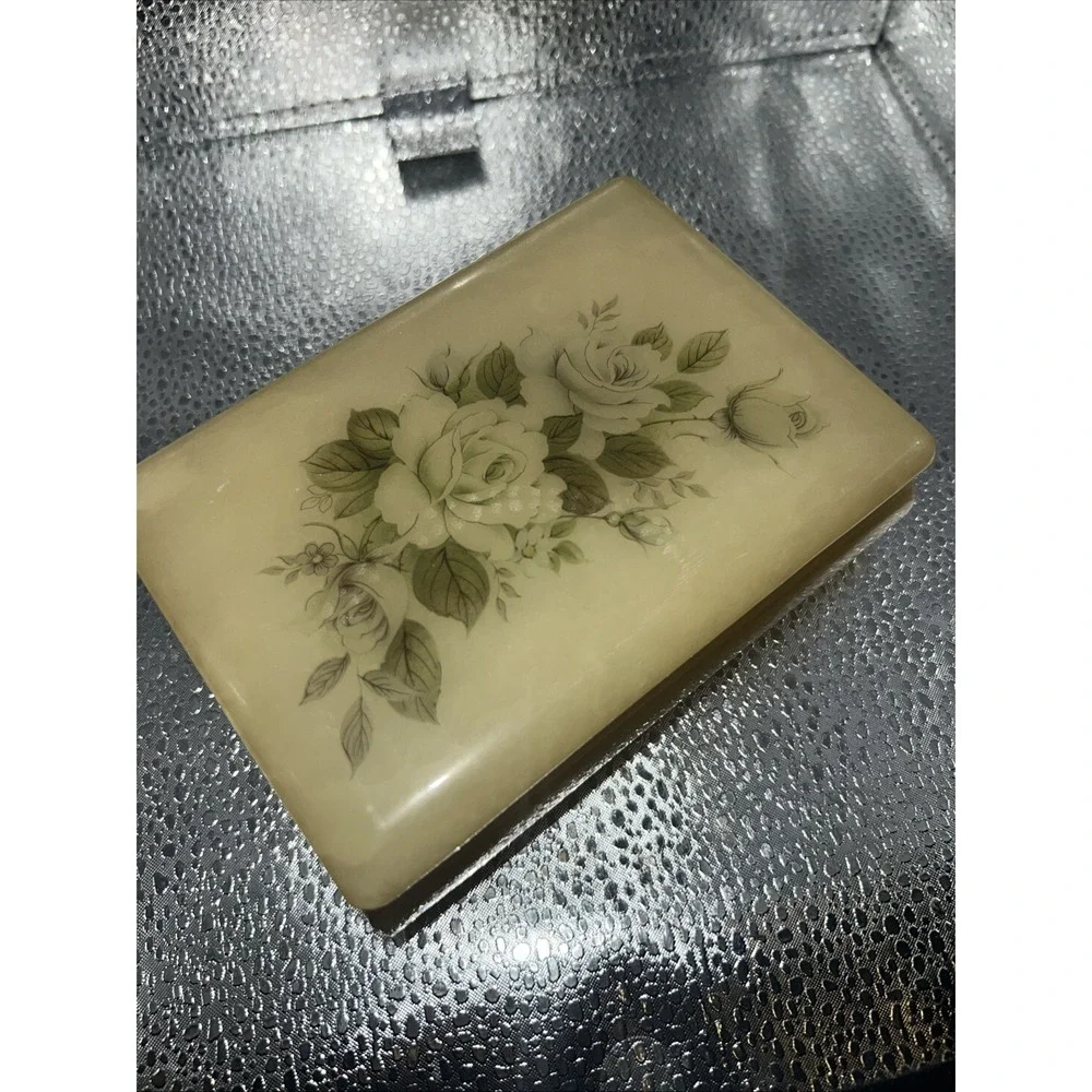 Vintage 1990s DeMain Italian Alabaster Jewelry Box‎ Natural Stone Trinket Holder